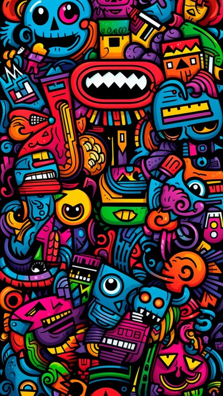 Abstract Doodle Pattern Effect Modern Cartoon Wall Framed Canvas Picture 20×30″