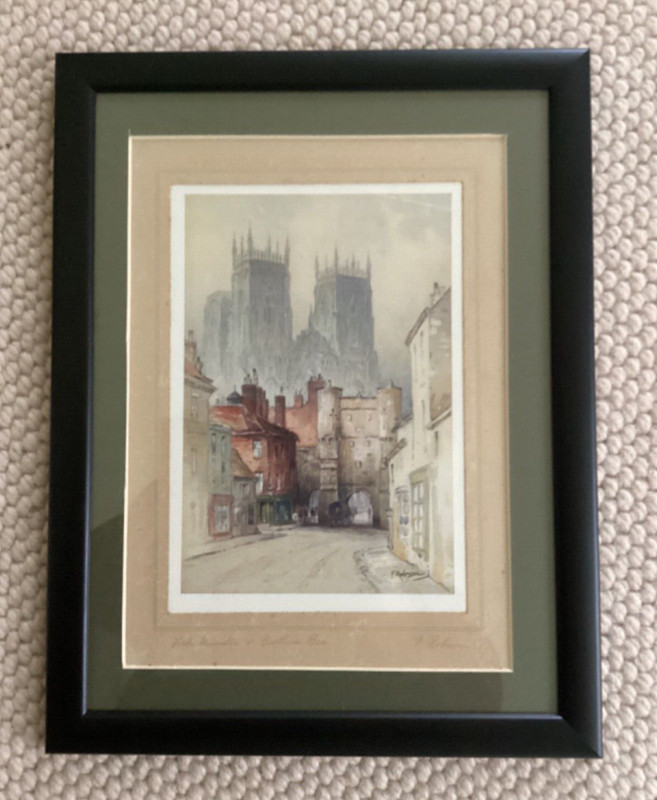 Vintage Framed Print “York Minster and Bootham Bar” by F. Robson (1880-1936)