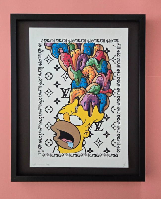Death NYC Large Framed 16x20in Pop Art Graffiti COA HOMER SIMPSON SUFFERING #7