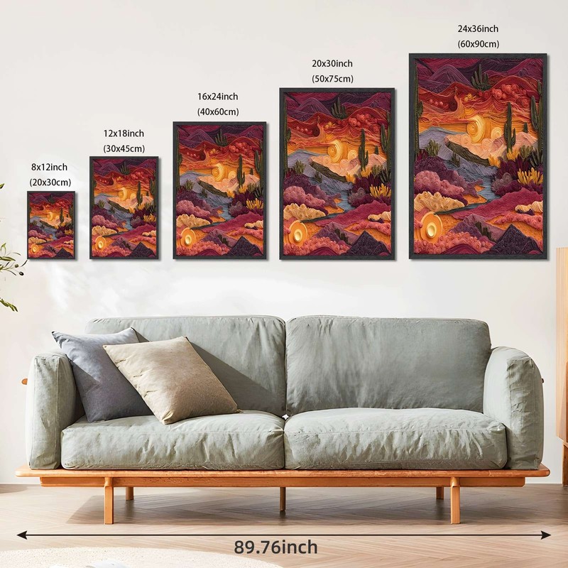 Desert Sunset Quilling Framed Canvas Print Wall Art gallery