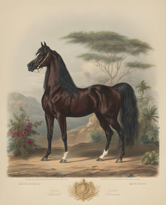 8×10 Dark Bay Horse in Savanna Landscape Art Print – 157877777