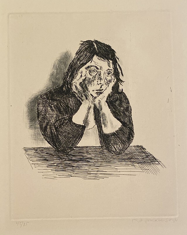 Raphael Soyer «Woman at Table» 1963-1964 signed etching, edition of 85