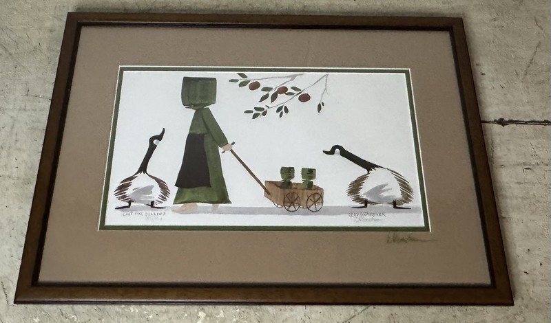 DIANE GRAEBNER CART FOR DOLLIES LITHO PRINT 1988 SIGNED # /750 AMISH GOOSE