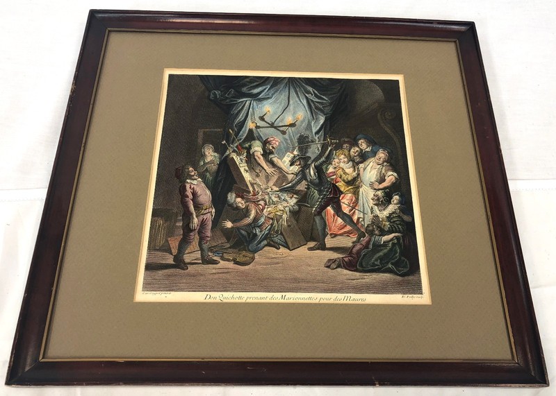 Antique 1742 Genuine Copperplate Engraving Paris Frame Print Life Don Quichote
