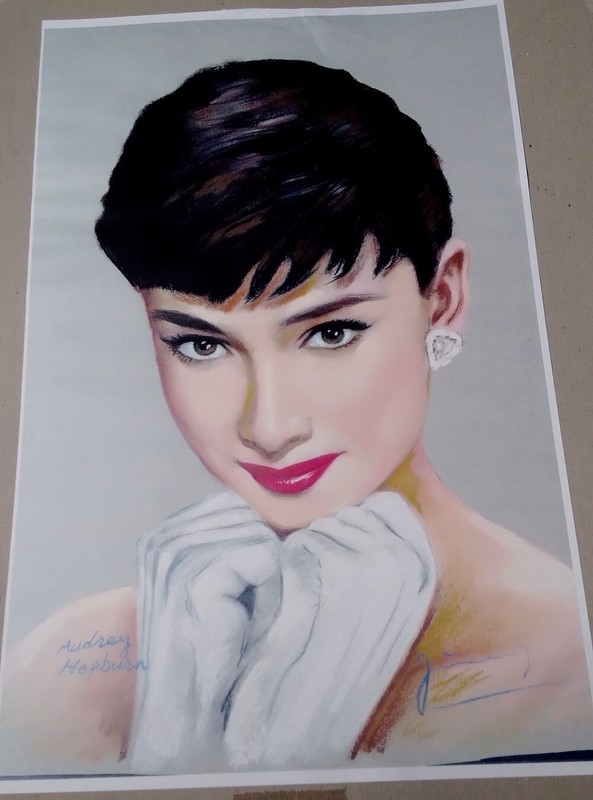 Audrey Hepburn Oil Painting Art Print 17″×11″ «The White Gloves»