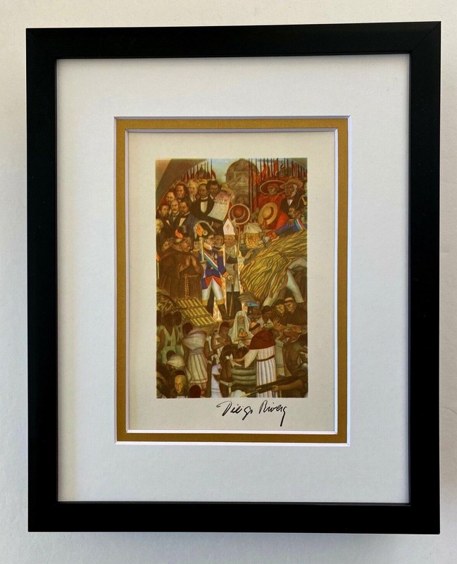 DIEGO RIVERA + ORIGINAL 1946 + SIGNED VINTAGE PRINT + IN CARDBOARD + FRAMED