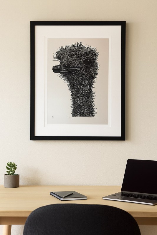 Hand Carved Emu Linocut/relief Print: Limited Edition Artwork (24cm x 33cm) gallery