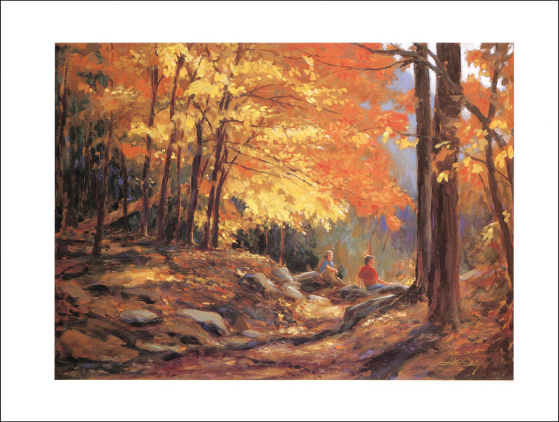 2000 Vintage Print Autumn Afternoon Walk Forest Sun Tennessee Oil Paint Image
