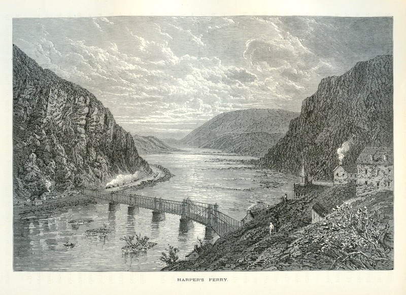Harpers Ferry West Virginia Antique 1872 Engraving Potomac and Shenandoah Rivers