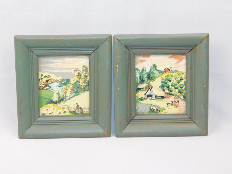 2 Margo Alexander of California 1940s 50s Vtg Framed Art Prints Rural Farm Scene