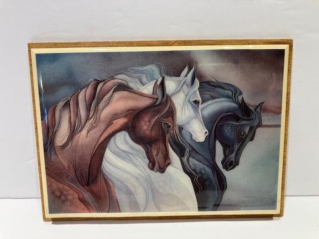 Vtg Sisters… Of The Wind horses on wood plaque read 4 1/2″ x 6 1/4″