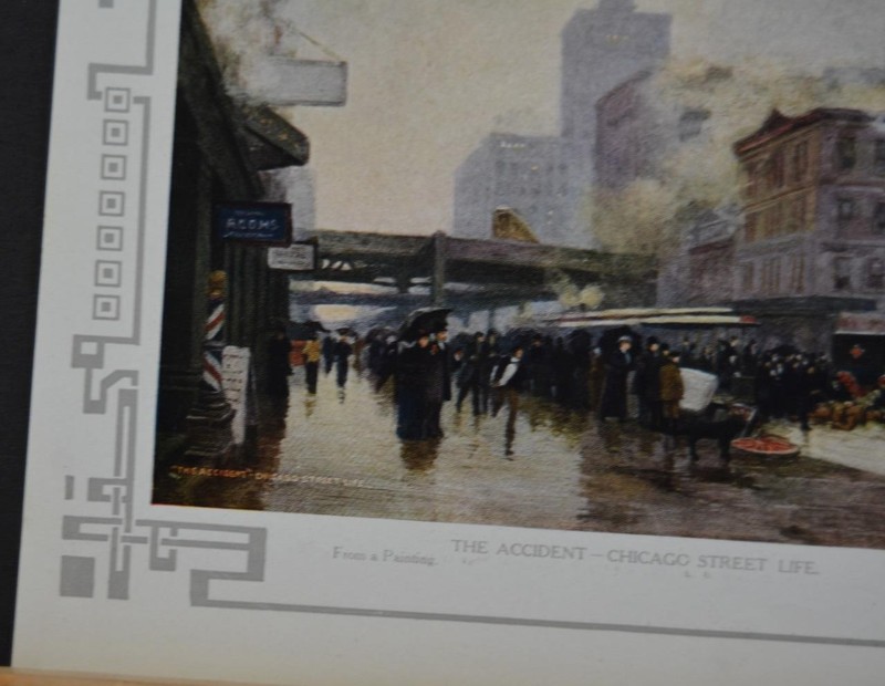 Antique Chicago Illinois Color Art Print Chicago Street Life and Hog Wheel 1908 gallery