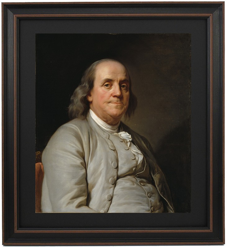 Framed Portrait of Benjamin Franklin by Joseph Siffrein Duplessis. 2 Sizes.