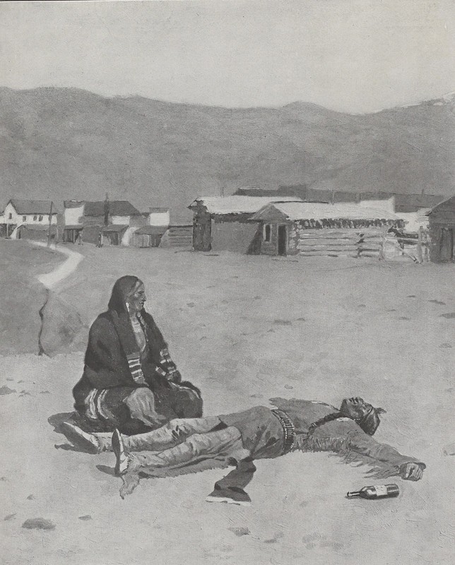 1902 Frederic Remington Print Fallen Cowboy Native American Woman Western Art