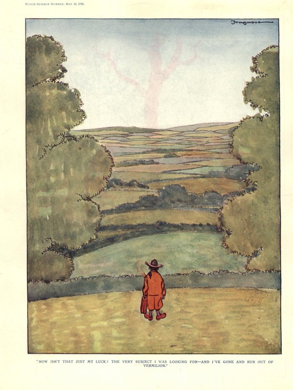 VINTAGE 1931 ARTIST HUMOR CARTOON – LANDSCAPE PAINTER ~ OUT OF VERMILION PAINT