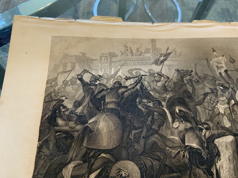 Antique Capture of the City of Mexico by Cortez Steel Engraving Victorian Print gallery