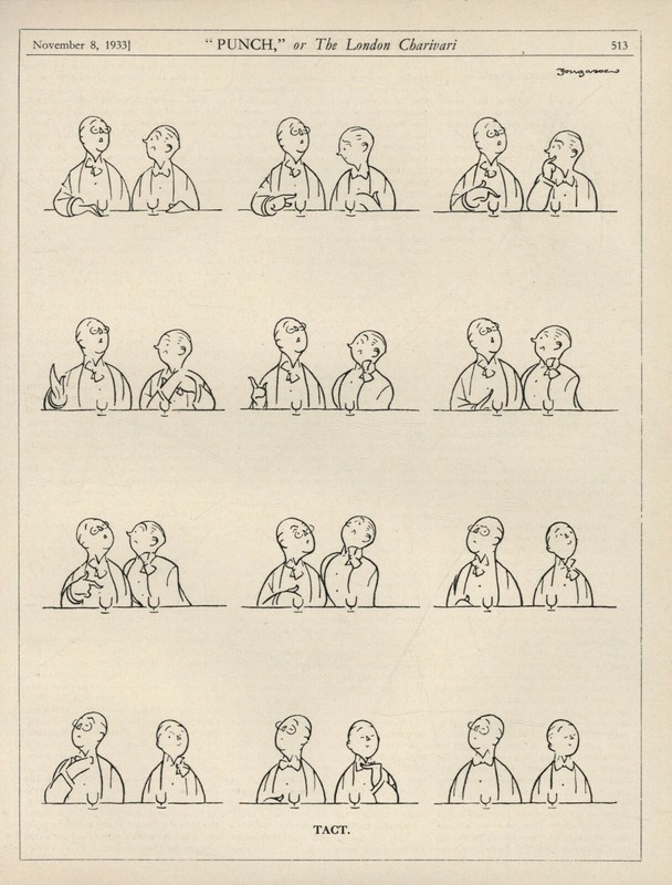VINTAGE 1933 WORDLESS Cartoon «TACT» by FOUGASSE – Two Men Interacting Silently