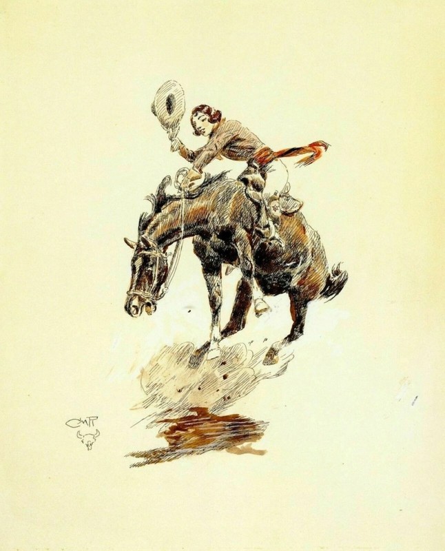 Bucking Bronco by Charles Russell wall Art Home Decor gallery