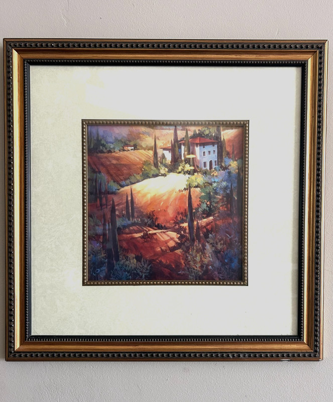 Nancy O'Toole Morning Light Tuscany Framed is 16 x 16, site of Art is 8 x 8