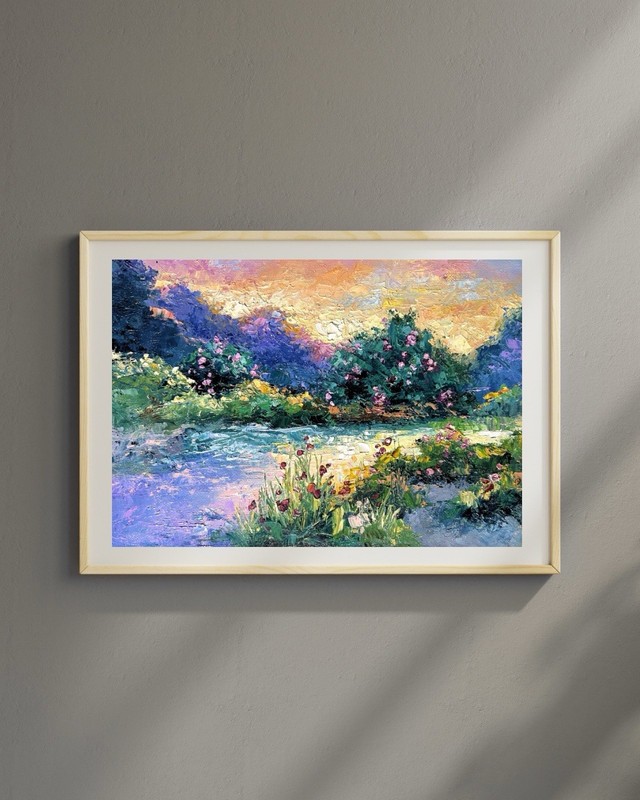 Vibrant Textured Oil Painting Landscape Wall Art Print | Cottagecore Landscape