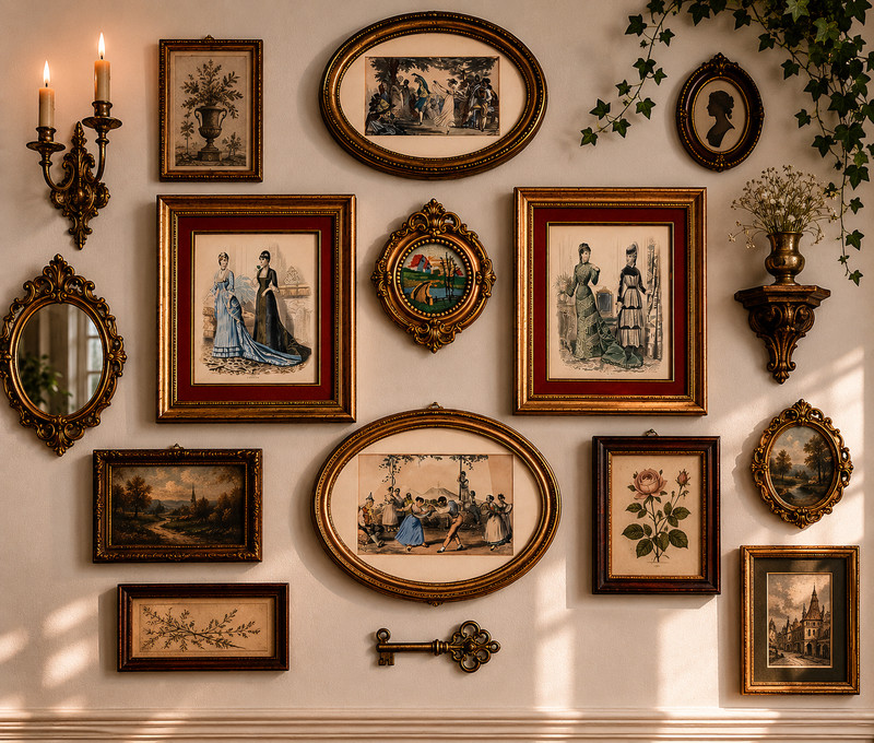 LOT 5 Curated Antique 1800s Victorian Vintage Gold Frame Gallery Wall Set Art