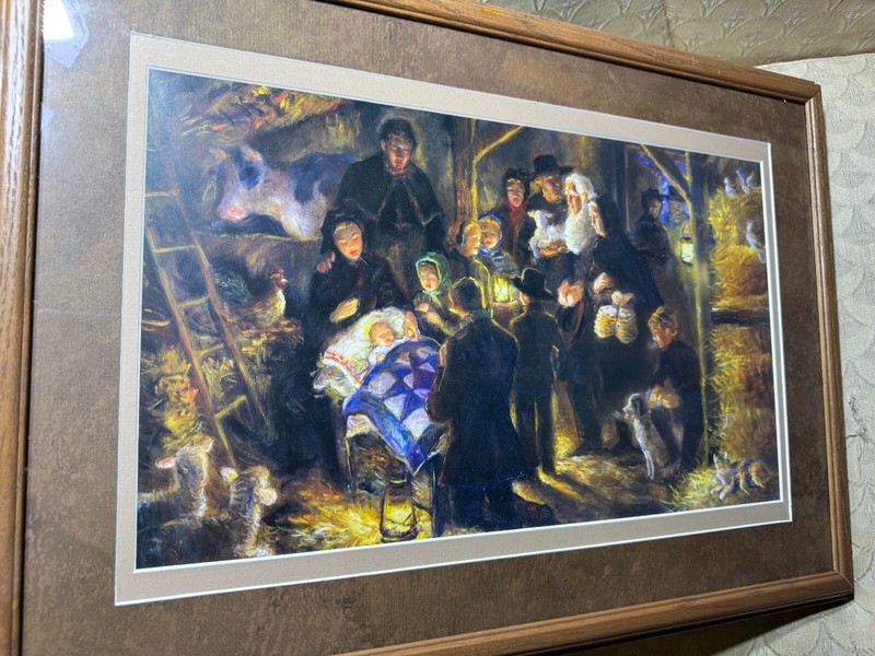 «An Amish Nativity Scene – Miracle In The Barn» Color Print – Matted And Framed