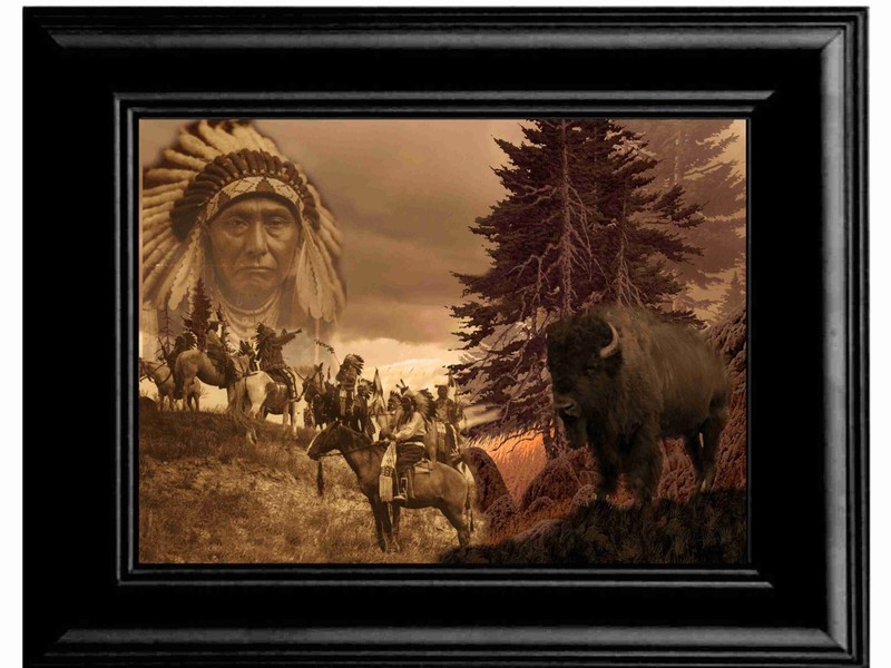 Iron Horse & Buffalo Native Indians Digital Art Collage 11 x 14 or 18 x 24