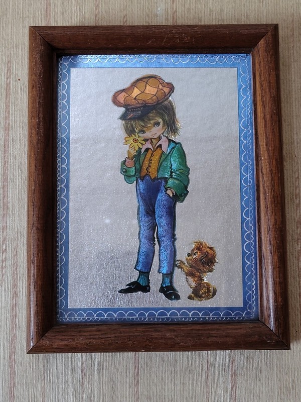 Vintage Dufex 3D Framed Print - 9" x 7", Child with Dog, Mid-Century Collection gallery