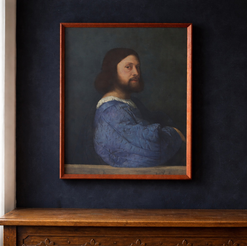 Vintage Framed Titian Portrait of a Man Print Large Wall Art 63x50cm Classic Art