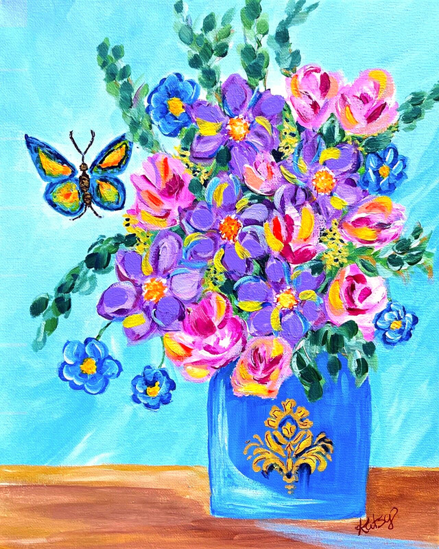 ACEO Artist Trading Card Butterfly Flower Vase (2.5″ x 3.5″) Signed by Artist
