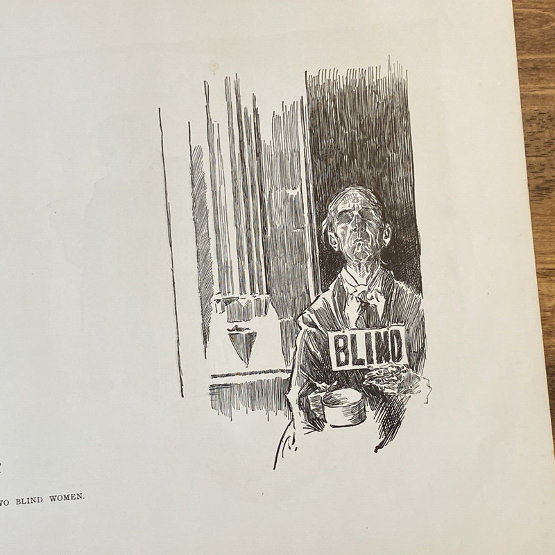 1907 Antique Art Print TWO BLIND WOMEN Charles Dana Gibson Girls Wedding Poverty gallery