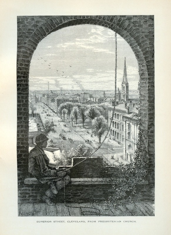 Cleveland Ohio Antique 1872 Engraving Superior Street from Presbyterian Church