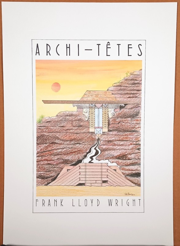 Unframed Lithograph "Frank Lloyd Wright" by Louis Hellman - Archi-tetes Series