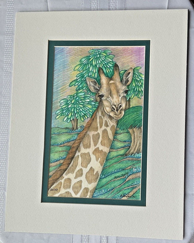 Kae Taylor GIRAFFE Art Print w/ 11″x14″ Mat Signed & Numbered #120/150