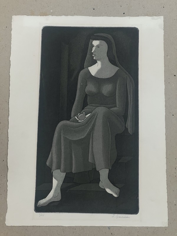 Signed Modernist Intaglio Etching Woman Portrait 3/25 L Garrison