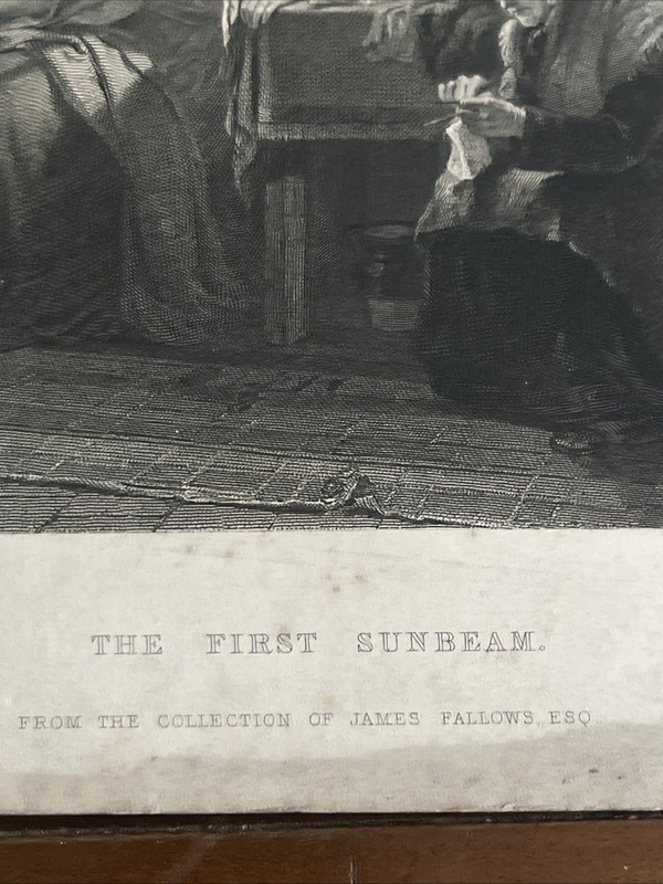 ANTIQUE ORIGINAL B/W ENGRAVING-FAMILY LIFE- THE FIRST SUNBEAM -1870 CA gallery