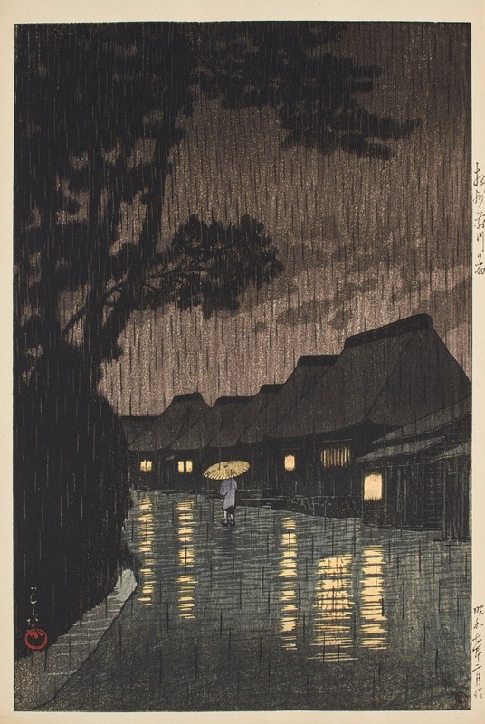 Kawase Hasui Rain at Maekawa Sagami 1932 Japanese Woodblock Fine Art Print