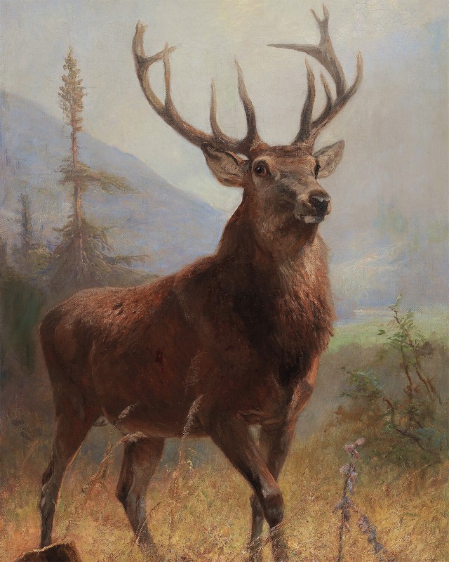 Vintage Stag Painting Reproduction Giclee Print on Fine Art Paper