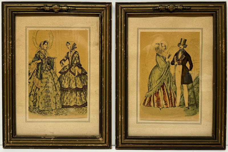 VTG Les Modes Parisiennes Framed Victorian French Fashion Print Art ~ Qty 2