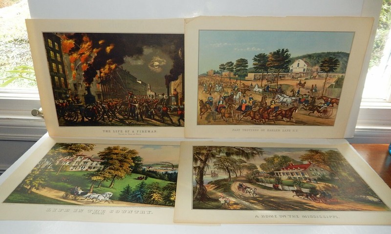 Lot of 12 Vintage 1950s 16x11 Currier and Ives Antique C 1860s Calendar Prints gallery