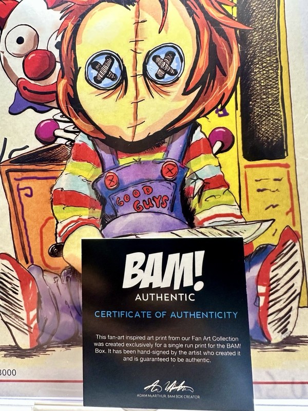 💀HORROR💀Child's Play Chucky 🔪 Art Print signed Ken Salínas W/ COA 1990/3000 gallery