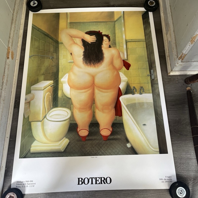 LATIN ART PRINT The Bath Fernando Botero 1991 Offset Lithograph Bathroom Poster