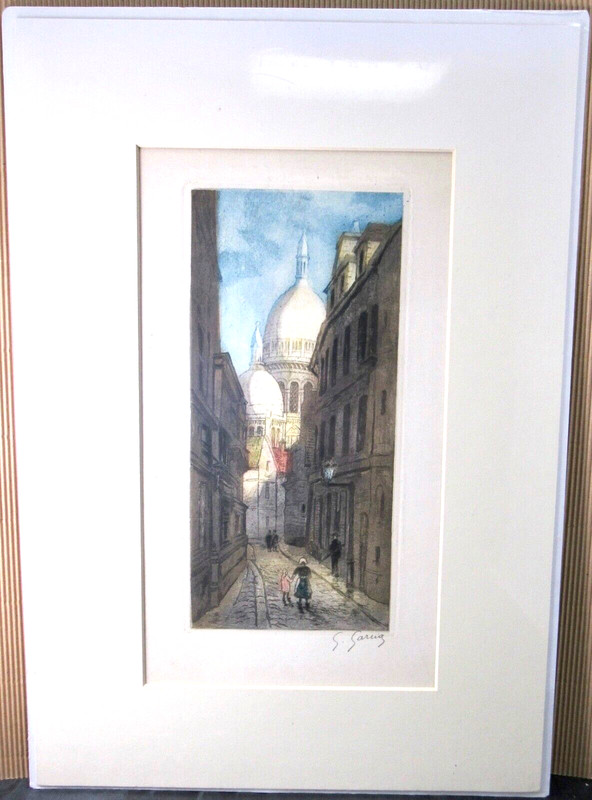 SACRE COEUR PARIS STREET SCENE PENCIL SIGNED COLOR ETCHING FINE G. GARCIA ?