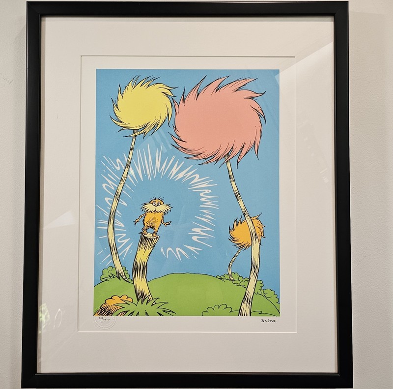 The Lorax Book Cover, Dr Seuss Lithograph on Paper, Framed 27 X 23″, With Certif