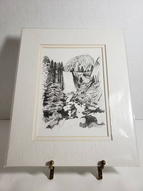 Yosemite Half Dome Waterfalls Print of Pen and Ink Drawing by Eileen David