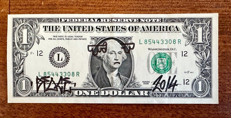 D*Face – Original Artwork on Dollar Bill 2014