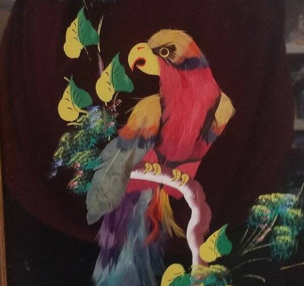 2 x MCM Feathered Bird Art Prints 1950s-60s Folk Art 10"x18" gallery