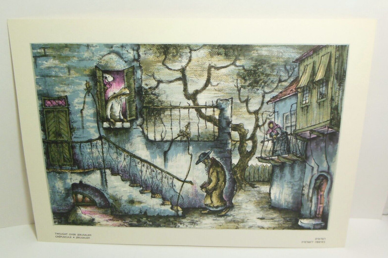 Zvi Livni Jewish Artist Twilight Over Jerusalem Evening Jew Coming Home Israel