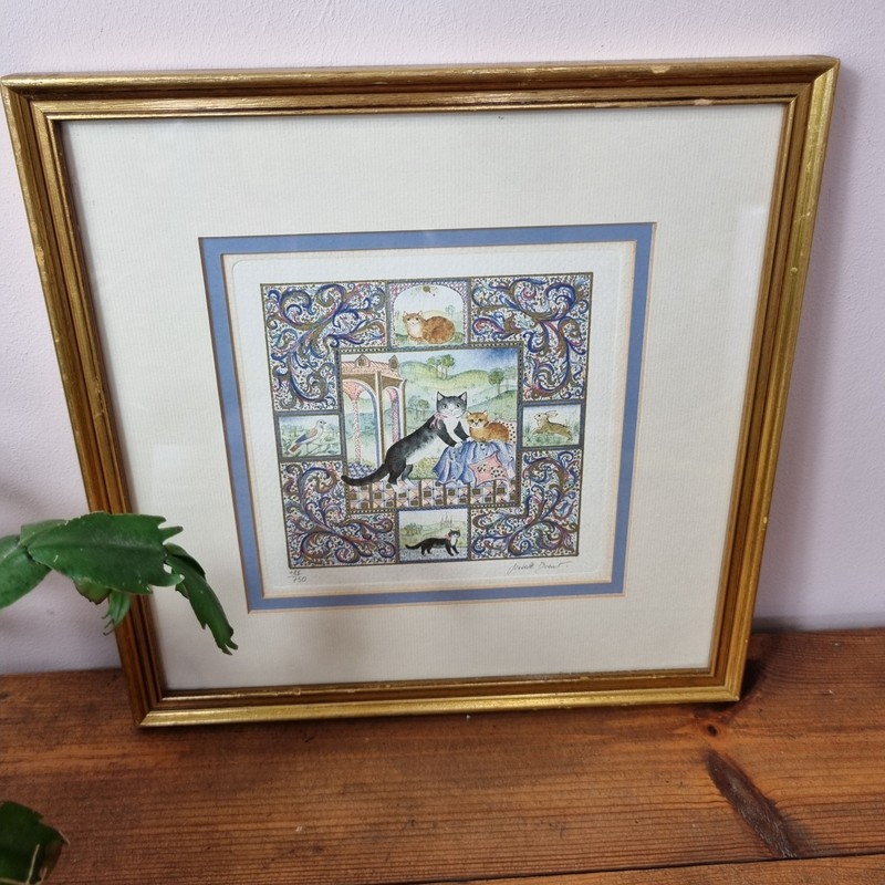 Isabelle Brent Signed Limited Edition Cat Print 1980s Framed Watercolour gallery