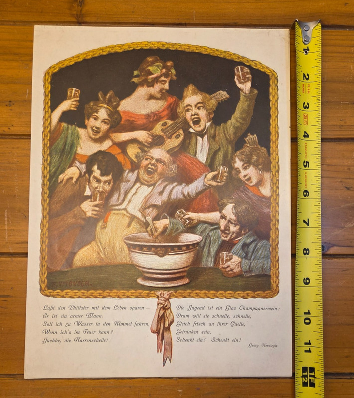 Antique Jugendstil Art Nouveau Print Ludwig von Zumbusch Champagnerlied Herwegh
